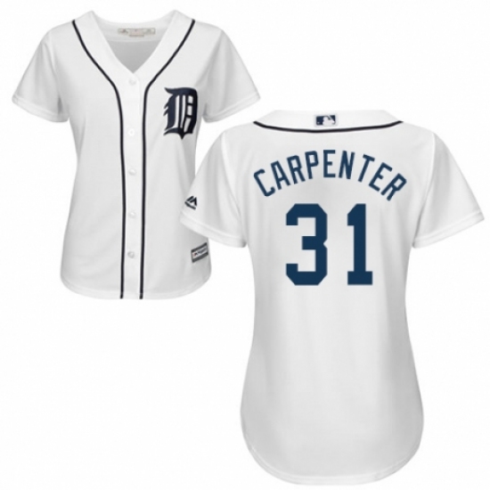 Women's Majestic Detroit Tigers 31 Ryan Carpenter Authentic White Home Cool Base MLB Jersey