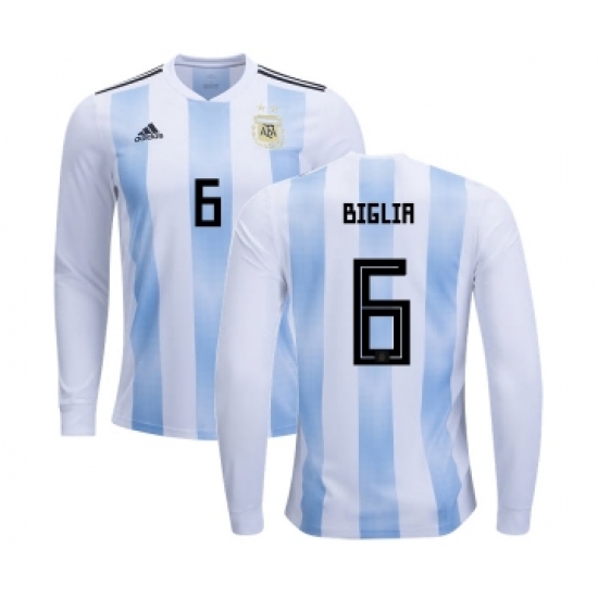 Argentina 6 Biglia Home Long Sleeves Kid Soccer Country Jersey
