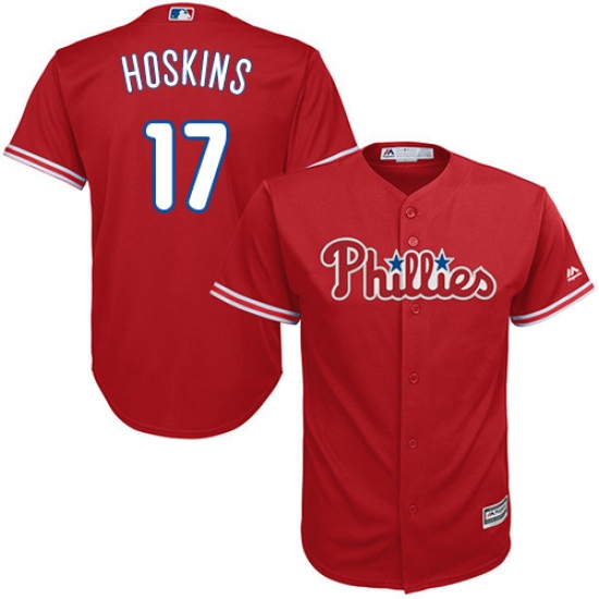 Youth Majestic Philadelphia Phillies 17 Rhys Hoskins Authentic Red Alternate Cool Base MLB Jersey