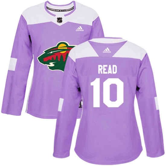 Women's Adidas Minnesota Wild 10 Matt Read Authentic Purple Fights Cancer Practice NHL Jersey