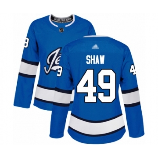 Women's Winnipeg Jets 49 Logan Shaw Authentic Blue Alternate Hockey Jersey