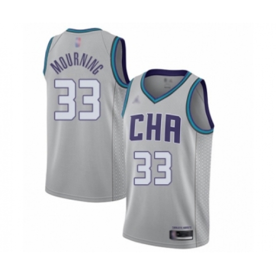 Women's Jordan Charlotte Hornets 33 Alonzo Mourning Swingman Gray Basketball Jersey - 2019 20 City Edition