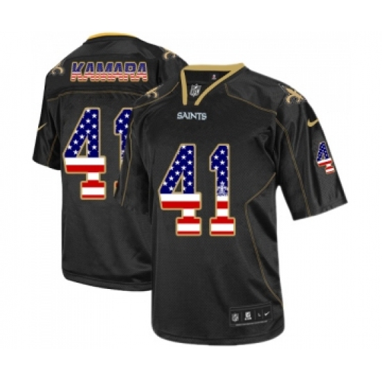 Men's New Orleans Saints 41 Alvin Kamara Elite Black USA Flag Fashion Football Jersey