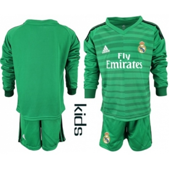 Real Madrid Blank Green Goalkeeper Long Sleeves Kid Soccer Club Jersey