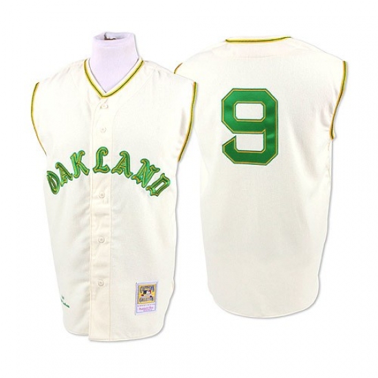 Men's Mitchell and Ness 1968 Oakland Athletics 9 Reggie Jackson Replica Cream Throwback MLB Jersey