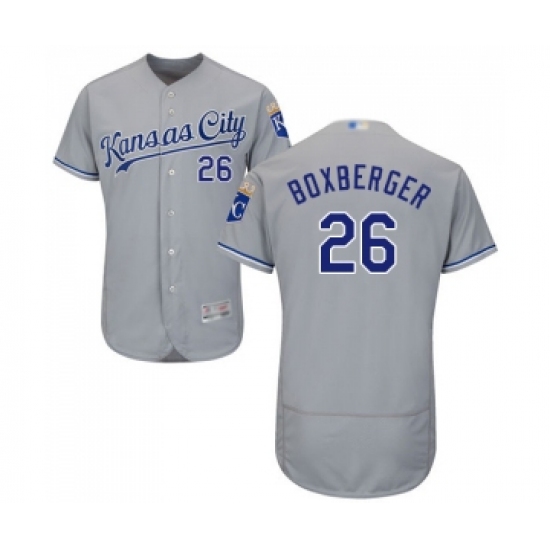 Men's Kansas City Royals 26 Brad Boxberger Grey Road Flex Base Authentic Collection Baseball Jersey