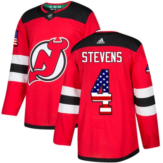 Men's Adidas New Jersey Devils 4 Scott Stevens Authentic Red USA Flag Fashion NHL Jersey