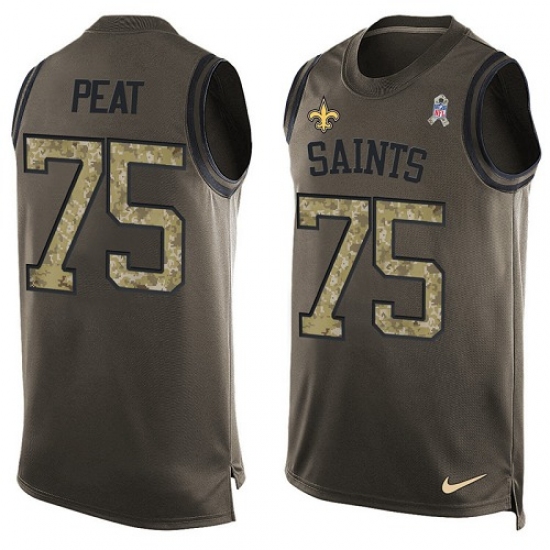 Men's Nike New Orleans Saints 75 Andrus Peat Limited Green Salute to Service Tank Top NFL Jersey