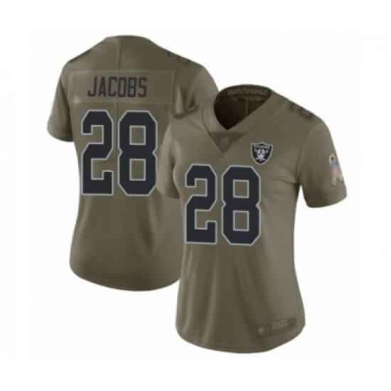 Women's Oakland Raiders 28 Josh Jacobs Limited Olive 2017 Salute to Service Football Jersey