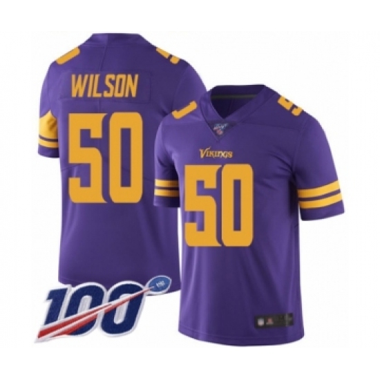 Youth Minnesota Vikings 50 Eric Wilson Limited Purple Rush Vapor Untouchable 100th Season Football Jersey