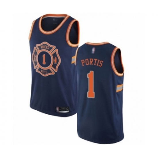 Men's New York Knicks 1 Bobby Portis Authentic Navy Blue Basketball Jersey - City Edition