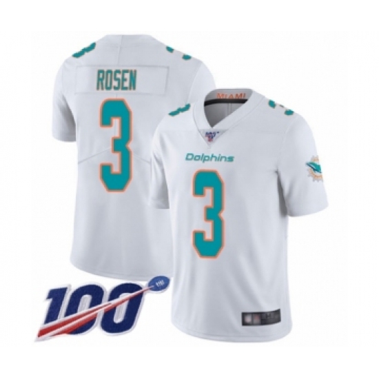 Men's Miami Dolphins 3 Josh Rosen White Vapor Untouchable Limited Player 100th Season Football Jersey