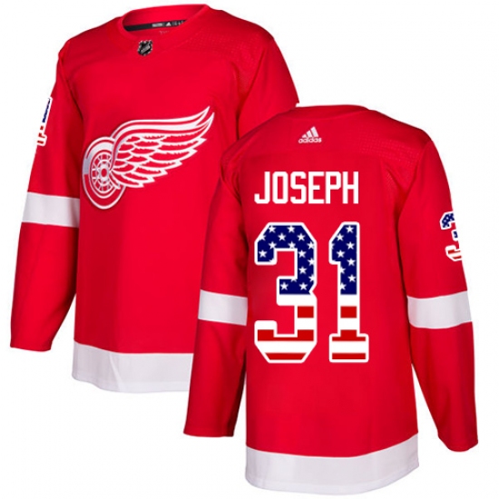 Men's Adidas Detroit Red Wings 31 Curtis Joseph Authentic Red USA Flag Fashion NHL Jersey