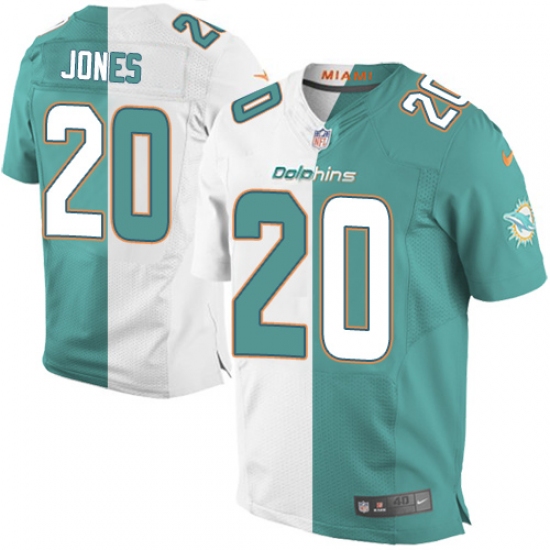 Men's Nike Miami Dolphins 20 Reshad Jones Elite Aqua Green/White Split Fashion NFL Jersey