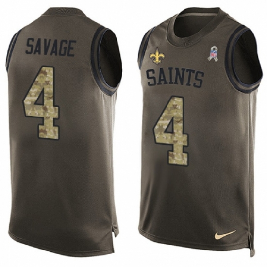 Men's Nike New Orleans Saints 4 Tom Savage Limited Green Salute to Service Tank Top NFL Jersey