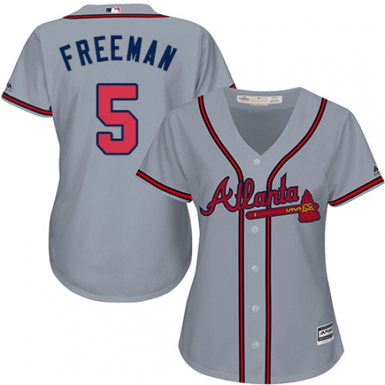 Women's Majestic Atlanta Braves 5 Freddie Freeman Authentic Grey Road Cool Base MLB Jersey