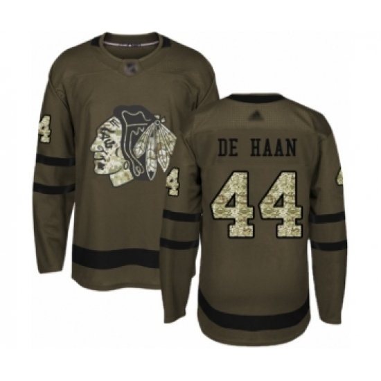 Youth Chicago Blackhawks 44 Calvin De Haan Authentic Green Salute to Service Hockey Jersey