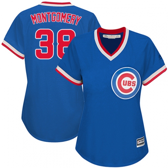 Women's Majestic Chicago Cubs 38 Mike Montgomery Authentic Royal Blue Cooperstown MLB Jersey