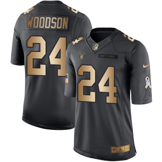 Men's Nike Oakland Raiders 24 Charles Woodson Limited Black/Gold Salute to Service NFL Jersey