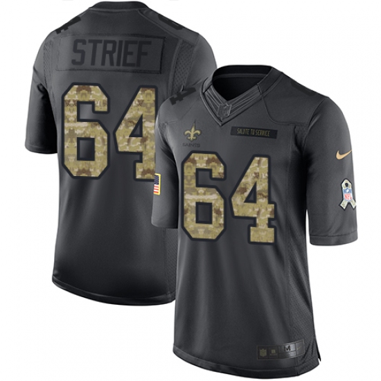 Men's Nike New Orleans Saints 64 Zach Strief Limited Black 2016 Salute to Service NFL Jersey