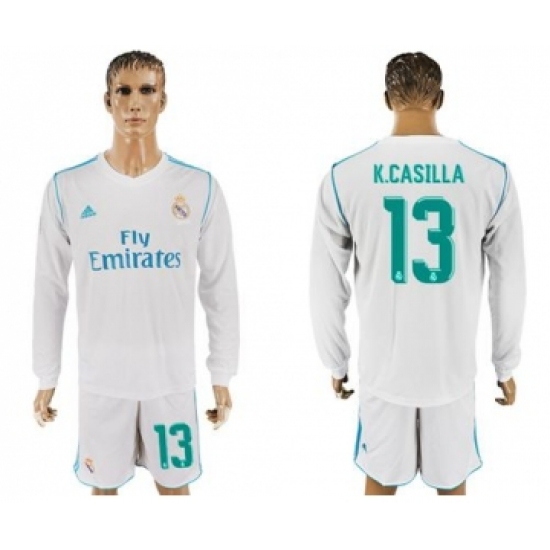 Real Madrid 13 K.Casillas White Home Long Sleeves Soccer Club Jersey