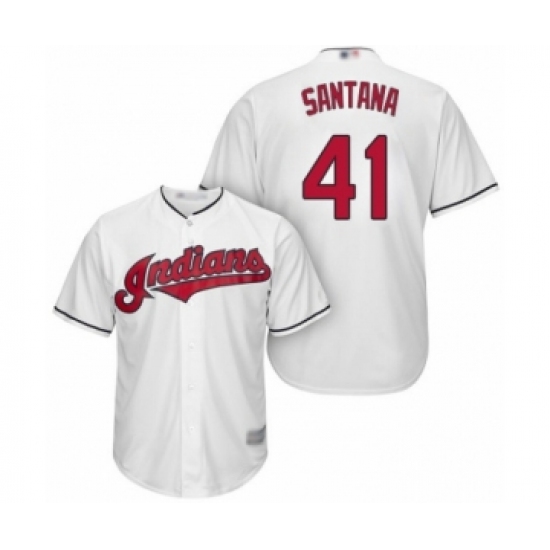Men's Cleveland Indians 41 Carlos Santana Replica White Home Cool Base Baseball Jersey