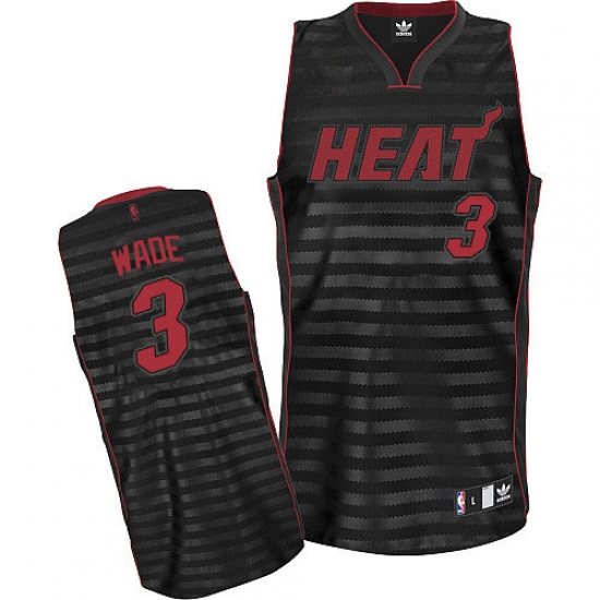 Men's Adidas Miami Heat 3 Dwyane Wade Authentic Black/Grey Groove NBA Jersey