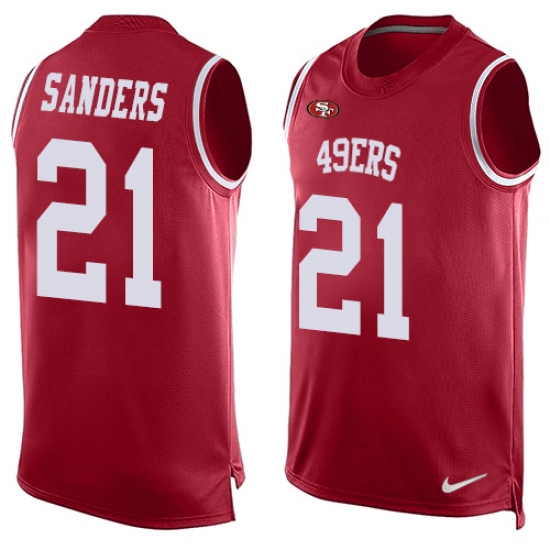 Men's Nike San Francisco 49ers 21 Deion Sanders Limited Red Player Name & Number Tank Top NFL Jersey