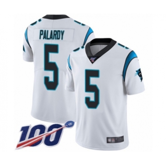Men's Carolina Panthers 5 Michael Palardy White Vapor Untouchable Limited Player 100th Season Football Jersey