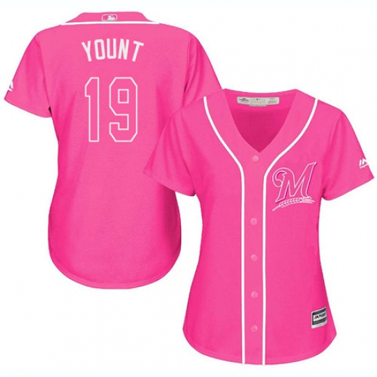 Women's Majestic Milwaukee Brewers 19 Robin Yount Authentic Pink Fashion Cool Base MLB Jersey
