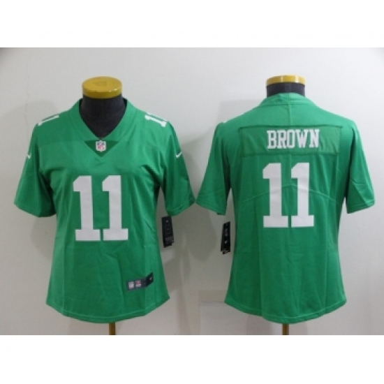 Women's Philadelphia Eagles 11 A. J. Brown Green Vapor Untouchable Limited Stitched Football Jersey(Run Small)