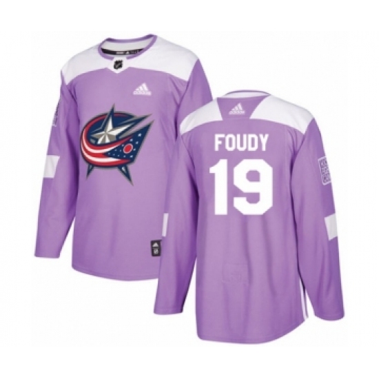 Men's Adidas Columbus Blue Jackets 19 Liam Foudy Authentic Purple Fights Cancer Practice NHL Jersey