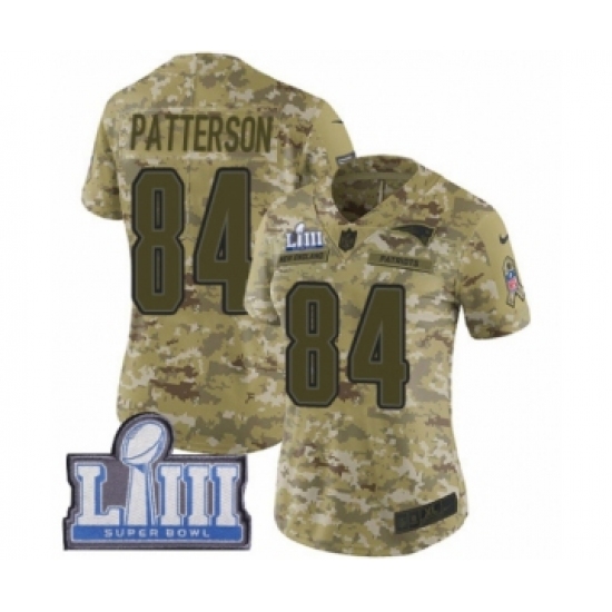 Women's Nike New England Patriots 84 Cordarrelle Patterson Limited Camo 2018 Salute to Service Super Bowl LIII Bound NFL Jersey