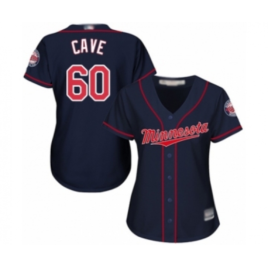 Women's Minnesota Twins 60 Jake Cave Authentic Navy Blue Alternate Road Cool Base Baseball Player Jersey