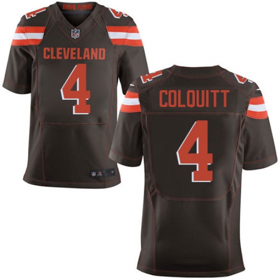 Men's Nike Cleveland Browns 4 Britton Colquitt Elite Brown Team Color NFL Jersey