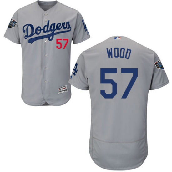 Men's Majestic Los Angeles Dodgers 57 Alex Wood Gray Alternate Flex Base Authentic Collection 2018 World Series MLB Jersey
