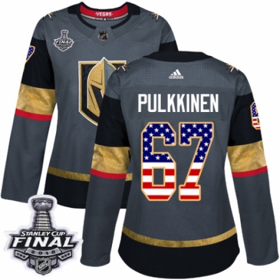 Women's Adidas Vegas Golden Knights 67 Teemu Pulkkinen Authentic Gray USA Flag Fashion 2018 Stanley Cup Final NHL Jersey