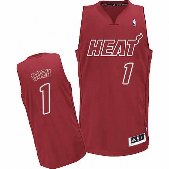 Men's Adidas Miami Heat 1 Chris Bosh Authentic Red Big Color Fashion NBA Jersey