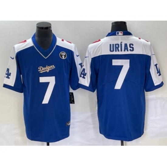 Men's Los Angeles Dodgers 7 Julio Urias Blue Vin Scully Pullover Stitched Jersey