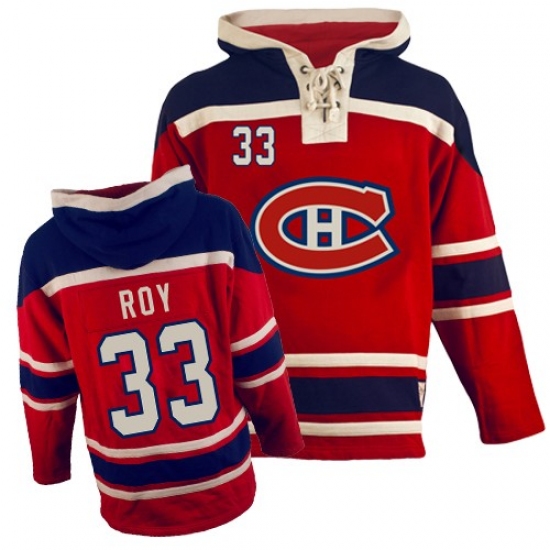 Men's Old Time Hockey Montreal Canadiens 33 Patrick Roy Authentic Red Sawyer Hooded Sweatshirt NHL Jersey