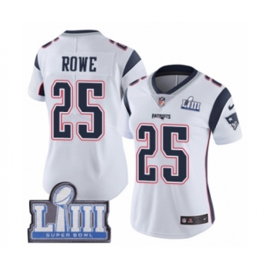 Women's Nike New England Patriots 25 Eric Rowe White Vapor Untouchable Limited Player Super Bowl LIII Bound NFL Jersey