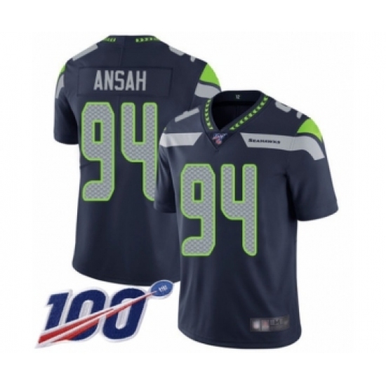 Men's Seattle Seahawks 94 Ezekiel Ansah Navy Blue Team Color Vapor Untouchable Limited Player 100th Season Football Jersey