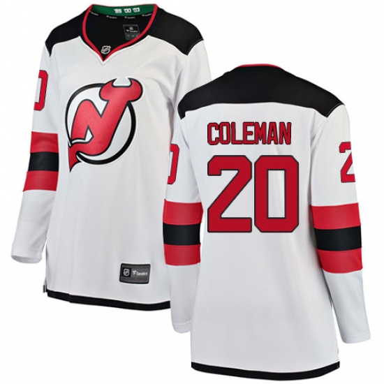 Women's New Jersey Devils 20 Blake Coleman Fanatics Branded White Away Breakaway NHL Jersey