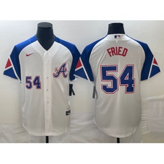 Men's Atlanta Braves 54 Max Fried Number White 2023 City Connect Cool Base Stitched Jerseys
