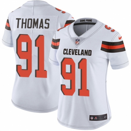 Women's Nike Cleveland Browns 91 Chad Thomas White Vapor Untouchable Elite Player NFL Jersey