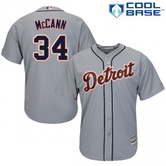 Men's Majestic Detroit Tigers 34 James McCann Replica Grey Road Cool Base MLB Jersey