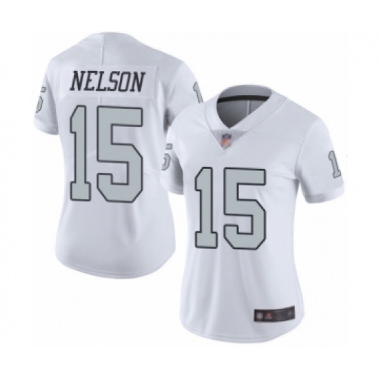Women's Oakland Raiders 15 J. Nelson Limited White Rush Vapor Untouchable Football Jersey