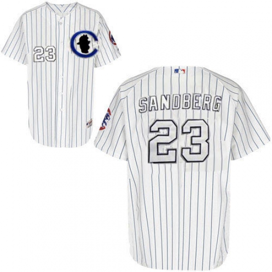 Men's Majestic Chicago Cubs 23 Ryne Sandberg Authentic White Sliver NO.-3 Patch MLB Jersey