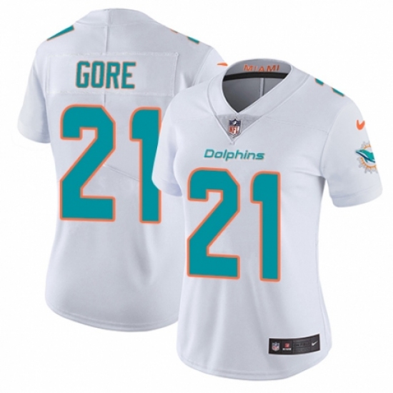 Women's Nike Miami Dolphins 21 Frank Gore White Vapor Untouchable Limited Player NFL Jersey