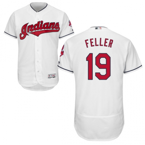 Men's Majestic Cleveland Indians 19 Bob Feller White Home Flex Base Authentic Collection MLB Jersey